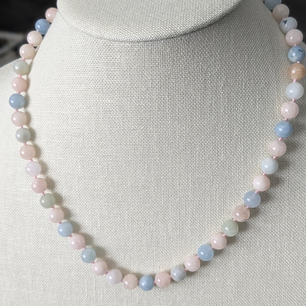 Pastel Morganite Beads Hand-Knotted Necklace With Magnetic Clasp